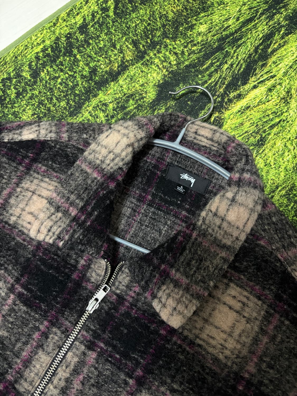 [L]스투시 울 플레이드 집업 셔츠 라일락 판매합니다. 상품이미지4