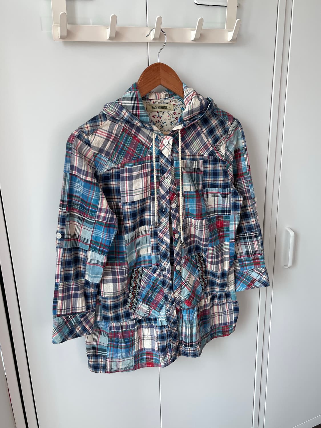 Back Number 체크 패치워크 프릴 후드 셔츠집업 상품이미지3