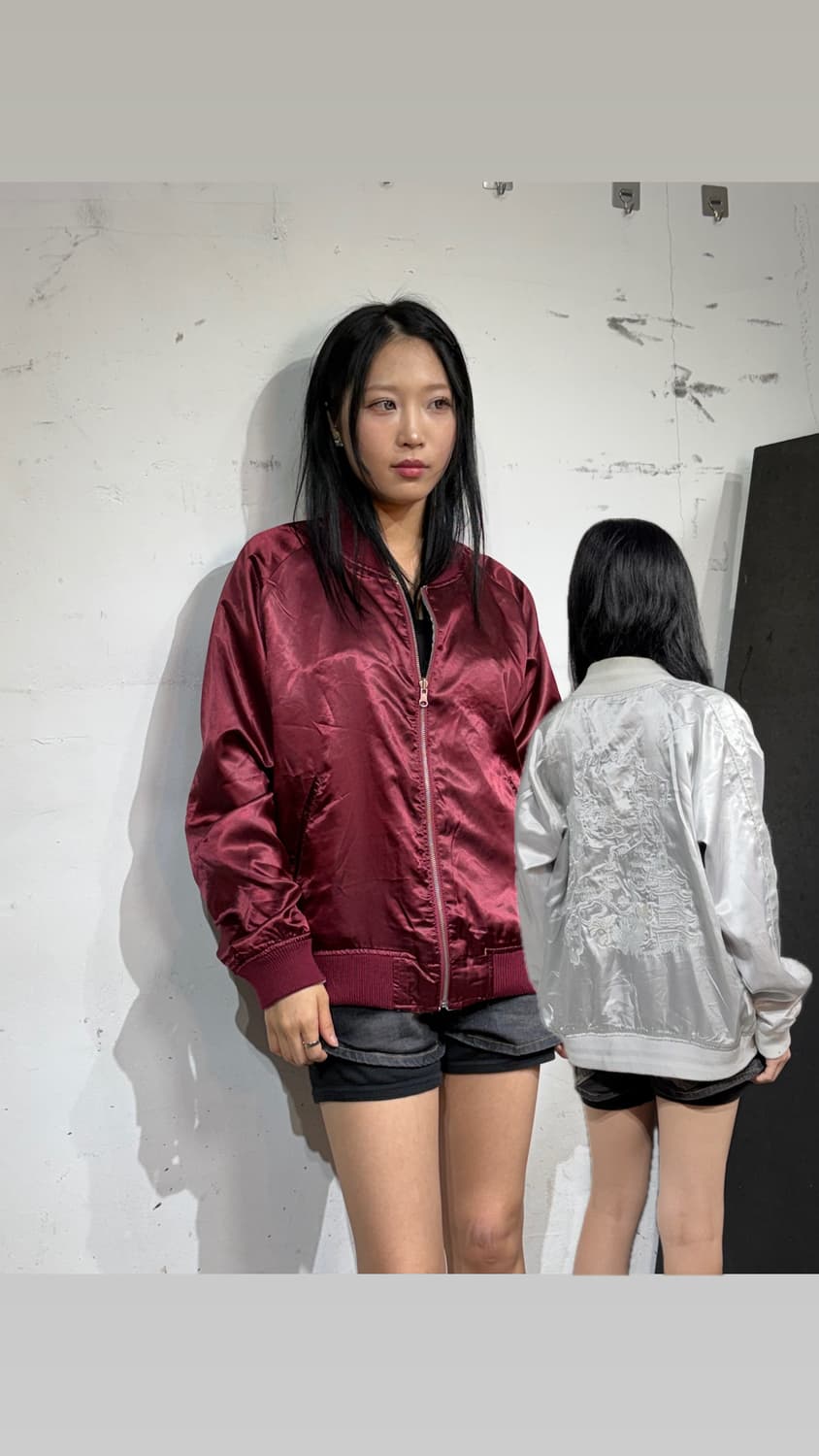 JPN 일본 빈티지 리버시블 양면 사틴 스카잔 용 자수 스카쟌 상품이미지1