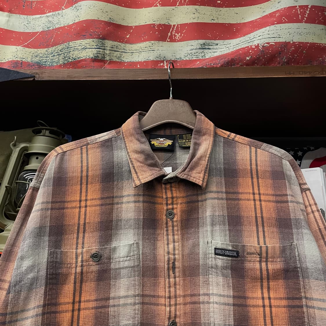 할리데이비슨 디스트레스드 포켓 로고 멀티 체크 셔츠 상품이미지3