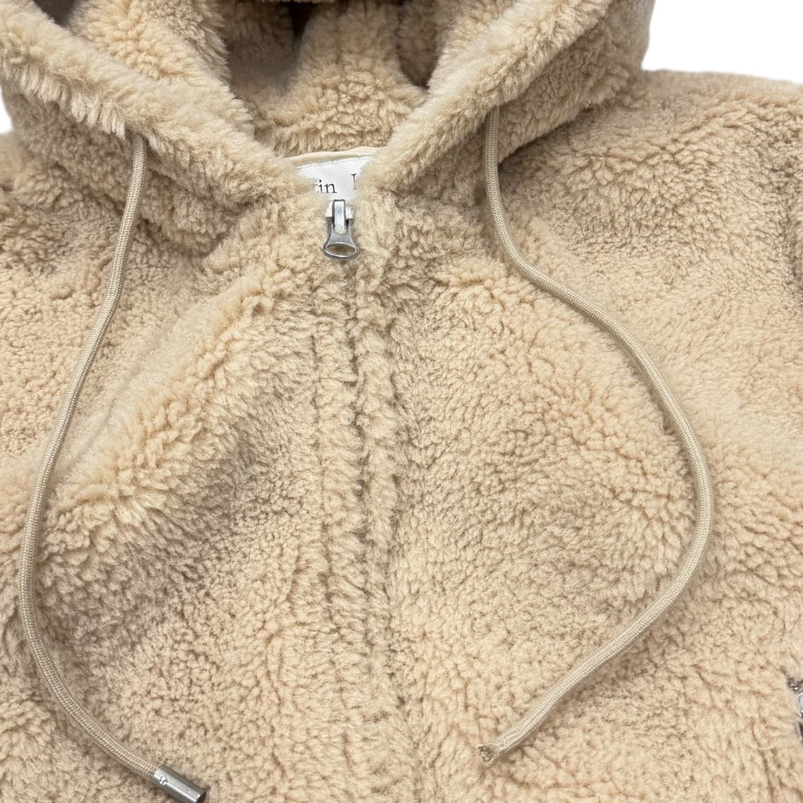 마뗑킴 로고 포인트 플리스 후드 점퍼 자켓 베이지 S 상품이미지6