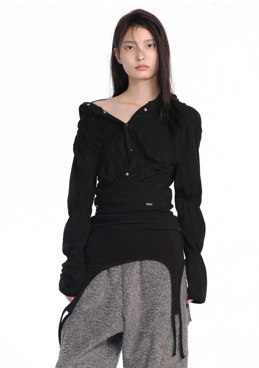 세릭 SHIRRING WRAP HOOD CARDIGAN / BLACK 상품이미지3