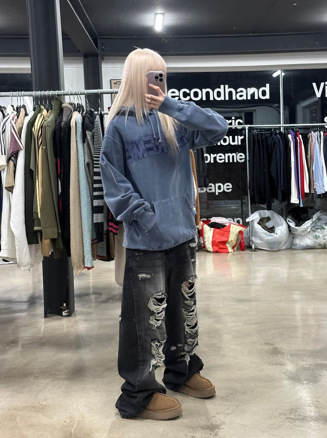 슈프림 엠보스드 아치 로고 후드 네이비 상품이미지3