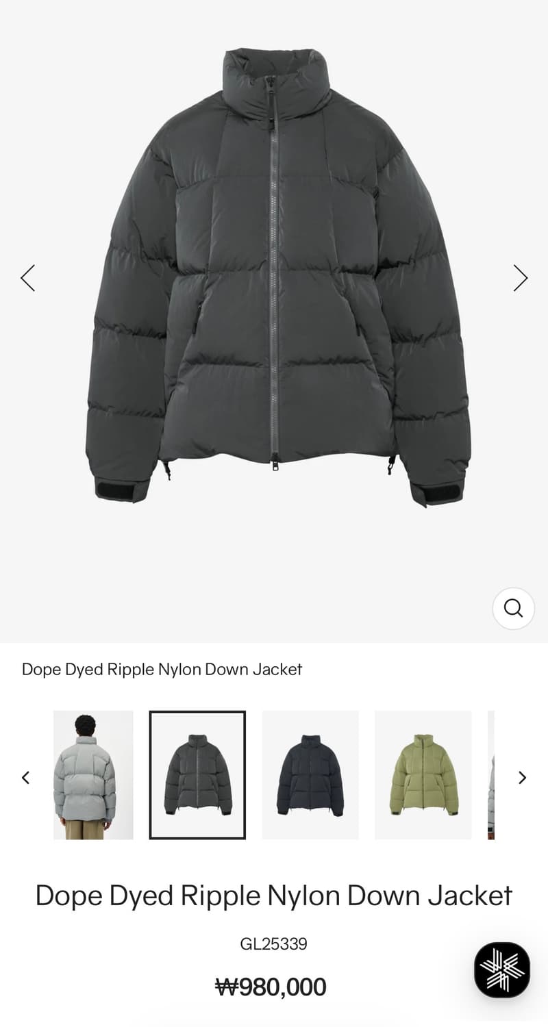 [ 4 ] 골드윈 dope dyed 나일론 다운 자켓 딥챠콜 상품이미지2