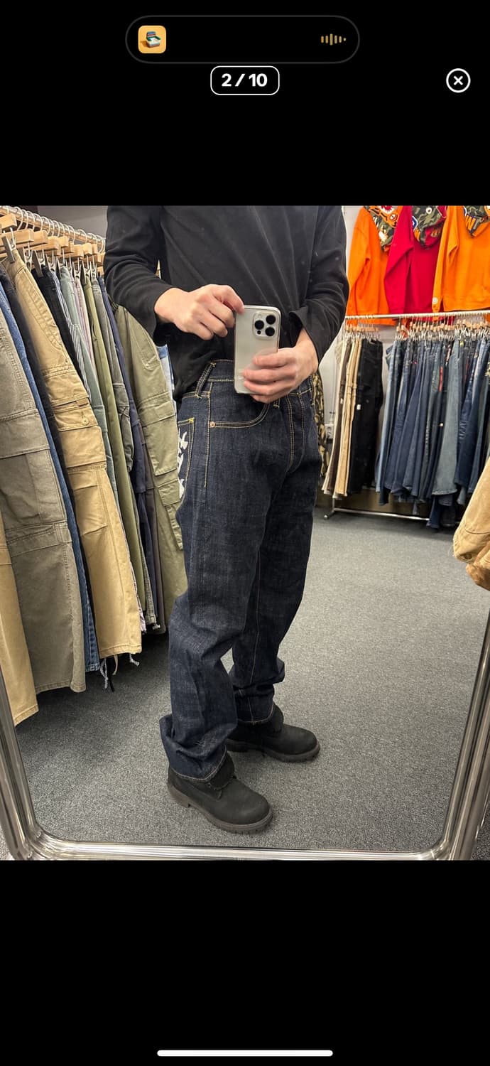 32)KAMURAL 후면 자수 셀비지 데님 팸츠 상품이미지4