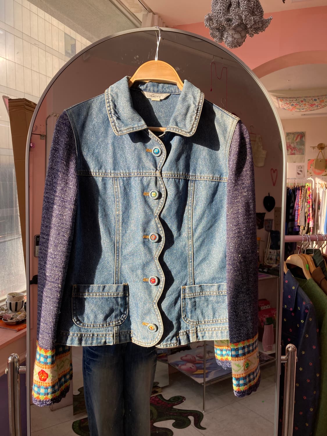 큐트 데님 플라워 버튼 자켓 상품이미지1