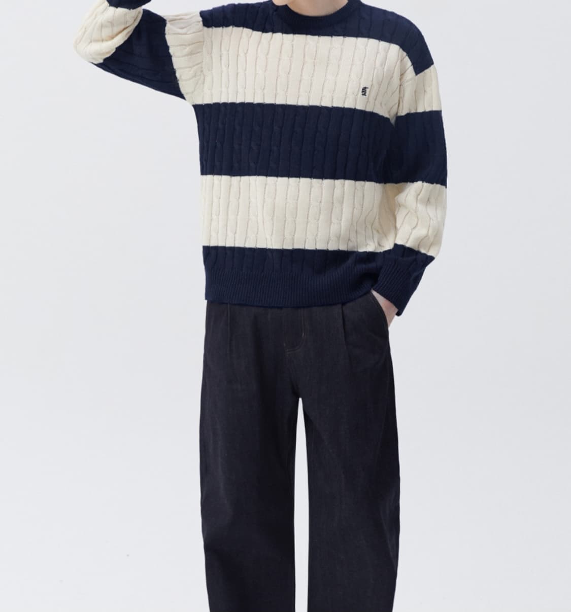 트릴리온 워셔블 보트자수 케이블 크루넥 니트 L 상품이미지2