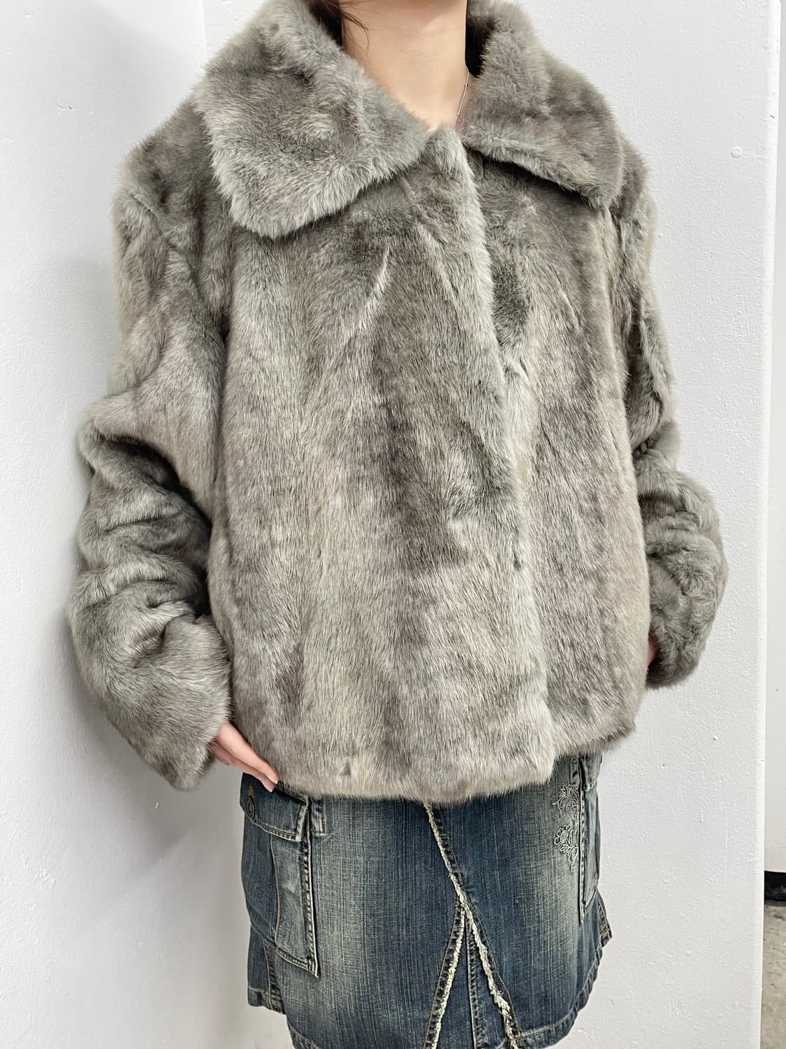 그레이 헤어리 퍼자켓 상품이미지4