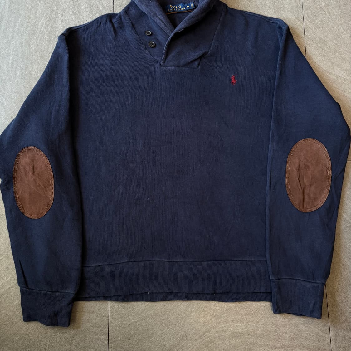 폴로 네이비 코튼 숄카라 엘보우 패치 니트 상품이미지4