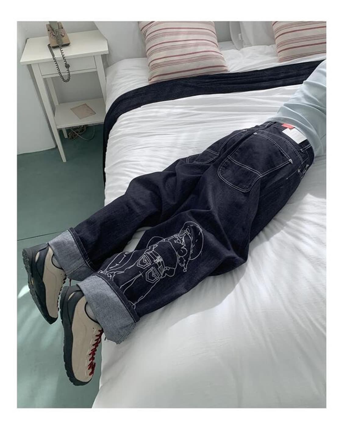 OOTJ 파피 스티치 논 페이드 걸스 패턴 오버핏 데님팬츠 M 상품이미지3