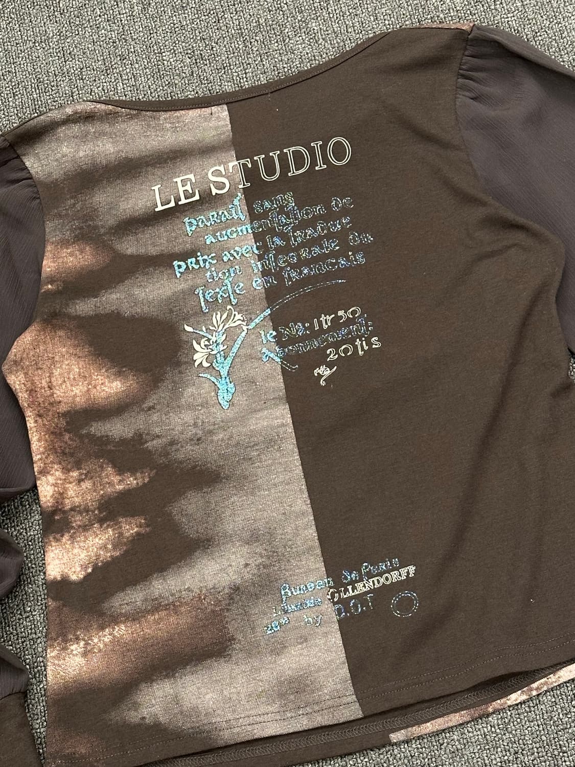 M)Japanese vintage y2k 프린팅 브라운 오프숄더 롱슬리브 상품이미지5