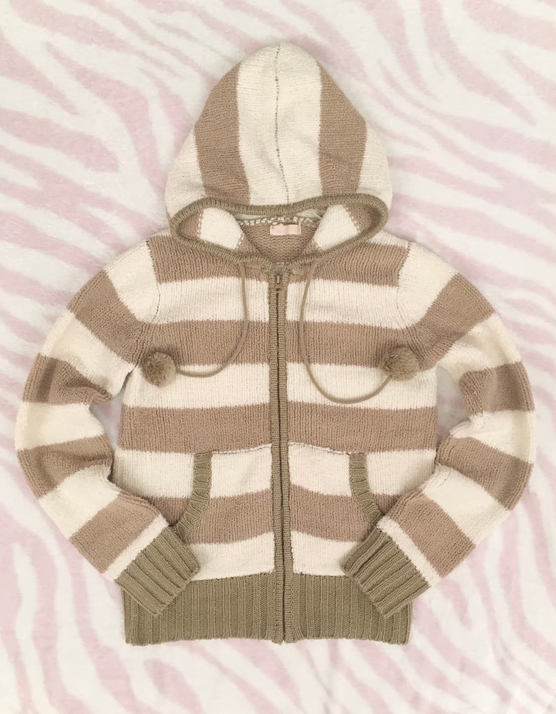 밀크초콜릿 스트라이프 폼폼이 후드집업 라떼갸루 상품이미지4