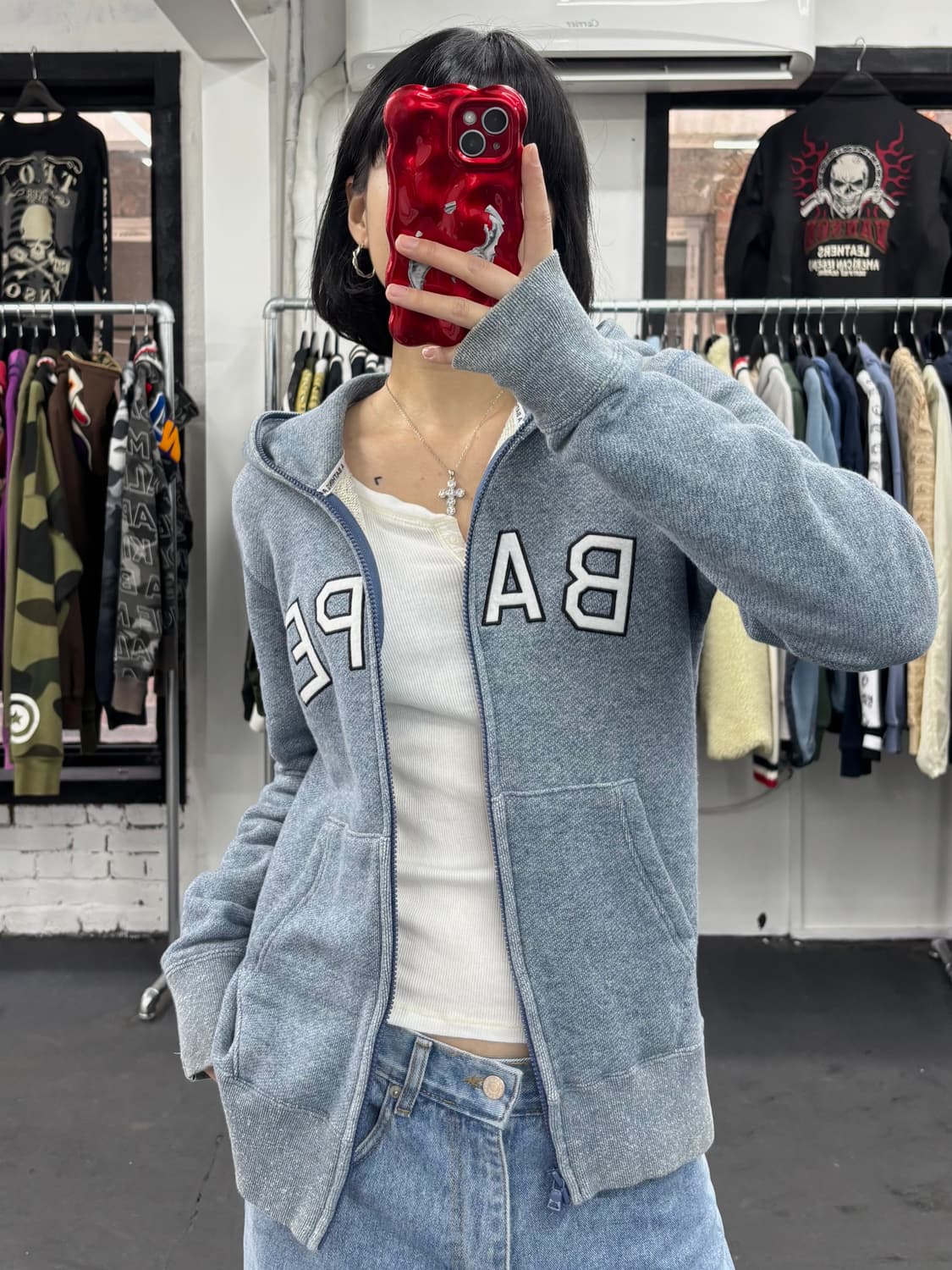 베이프 멜란지 블루 후드집업 상품이미지3