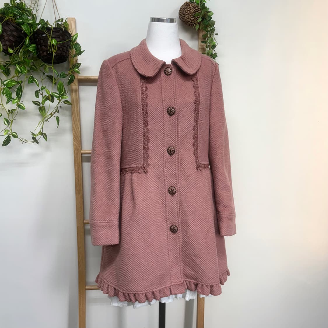 AXES FEMME 엑시즈팜/ 핑크레이스코트 둥근카라코트 뮤트핑크코트 상품이미지1