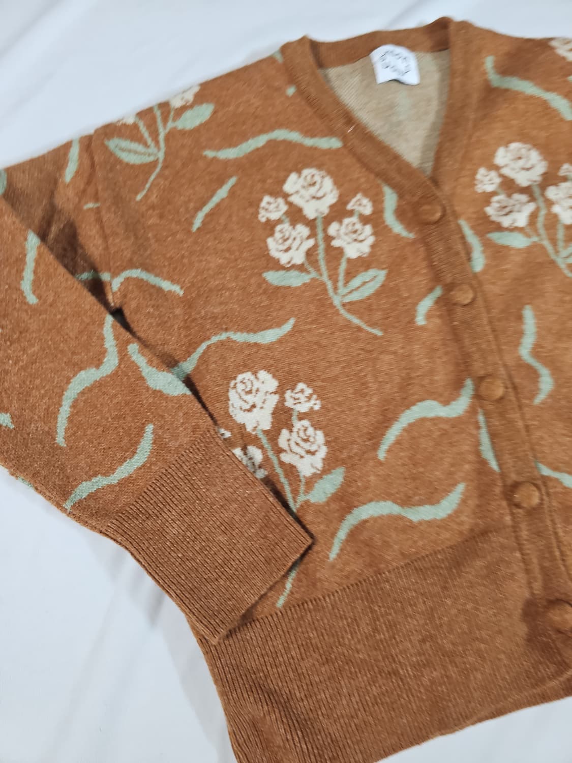 시눈 블레이브 빈티지 레트로 플라워 패턴 브라운 브이넥 가디건 상품이미지6