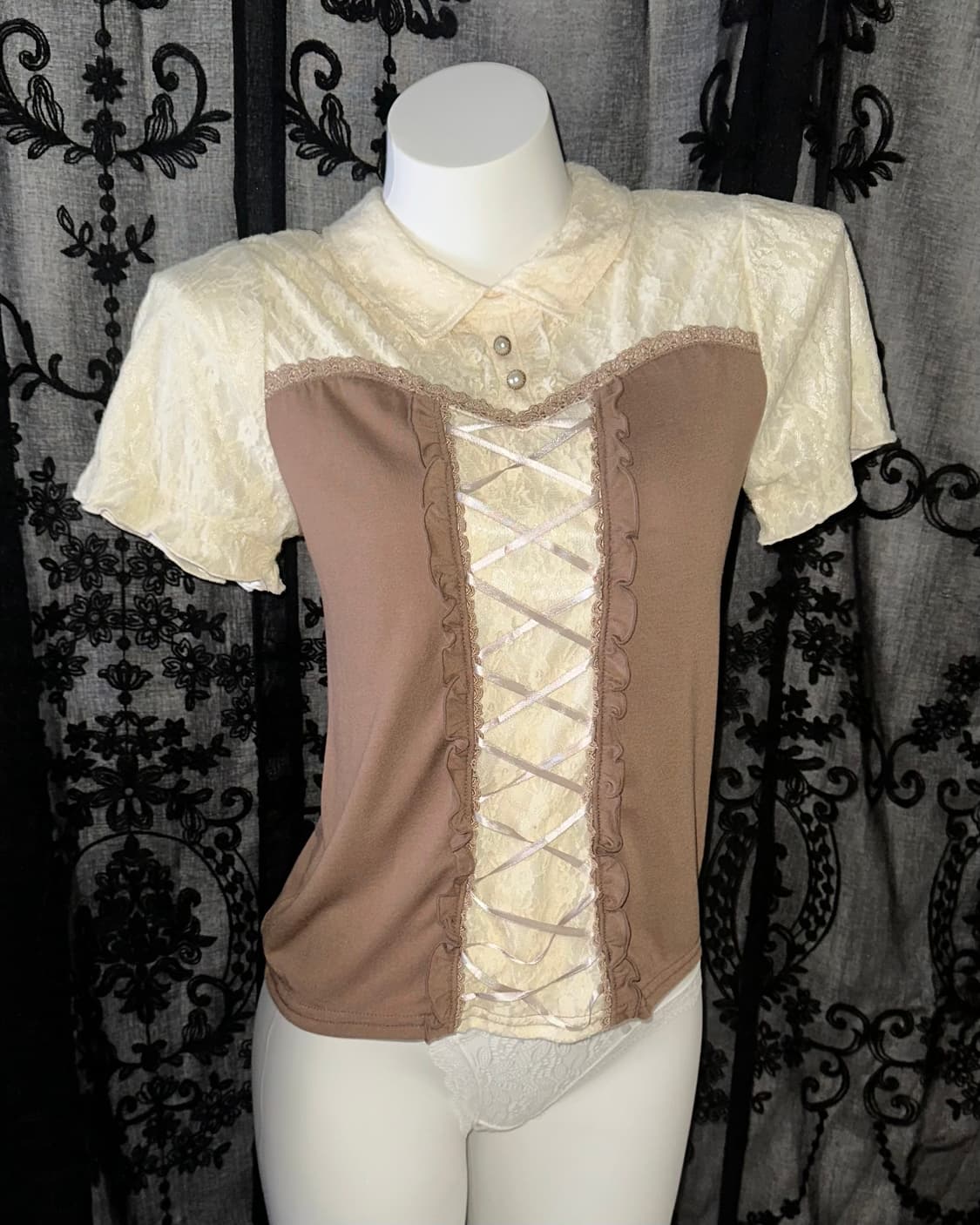 Brown+Ivory Lace Blouse 상품이미지1
