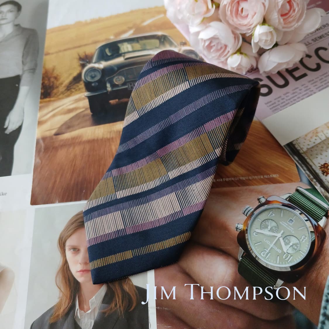 짐톰슨 실크 네이비 스트라이프 넥타이 8.0cm A+~A등급 A19731 상품이미지2