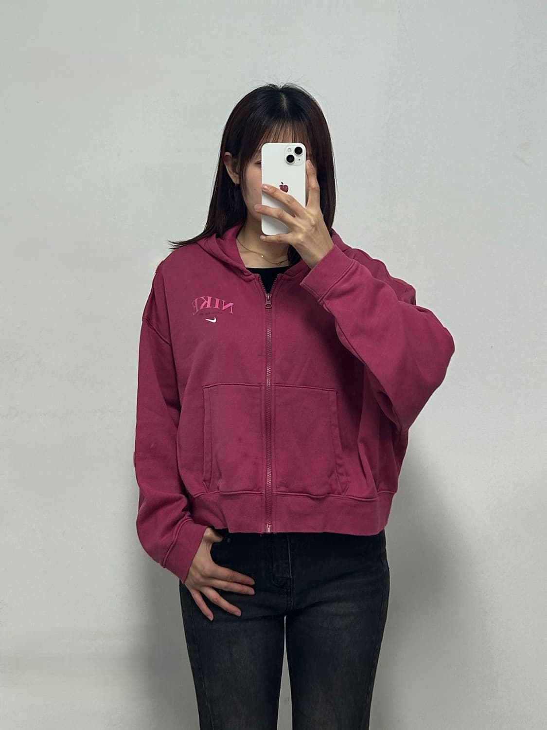 나이키 신형 빅로고 핑크 크롭 후드집업 상품이미지1