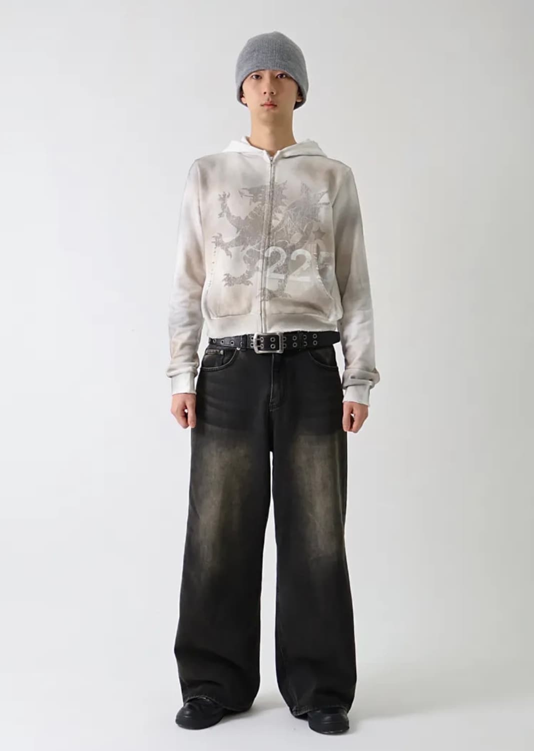 L) 225 워시드 드래곤 크롭 후드집업 상품이미지4