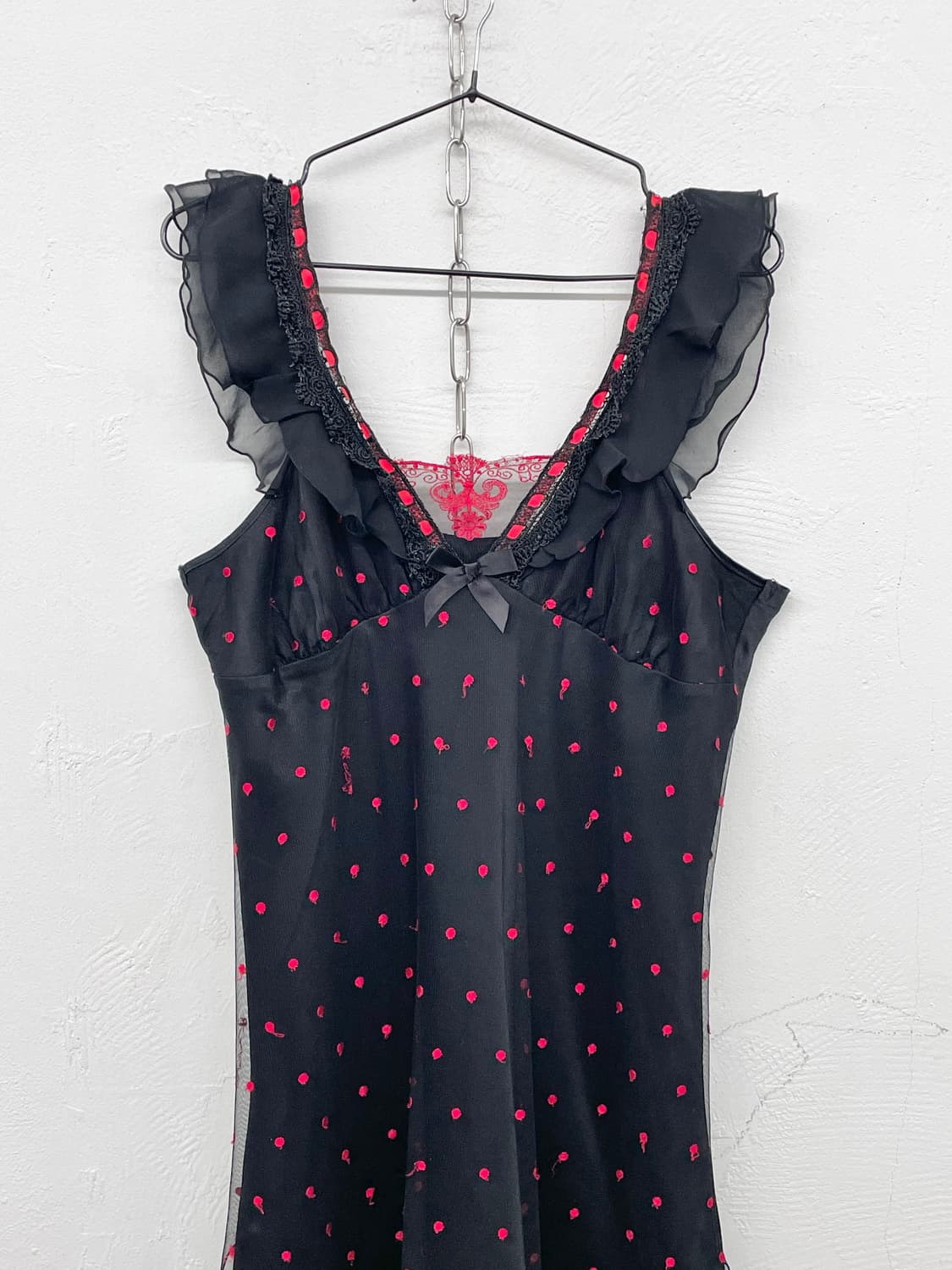 블랙 레이스 도트 프릴 슬립 상품이미지5