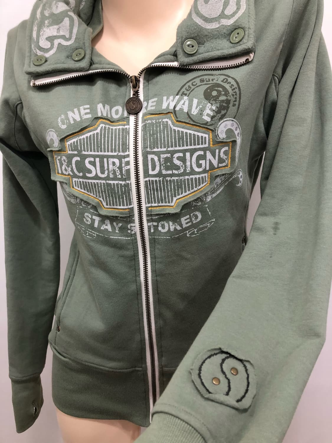 mint khaki lettering y2k two-way zip up 상품이미지3