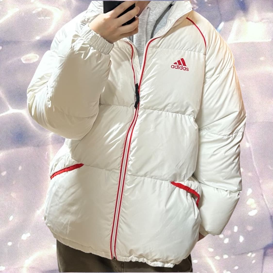 아디다스 수퍼 퍼피 덕다운 패딩 화이트 레드 XL  상품이미지1