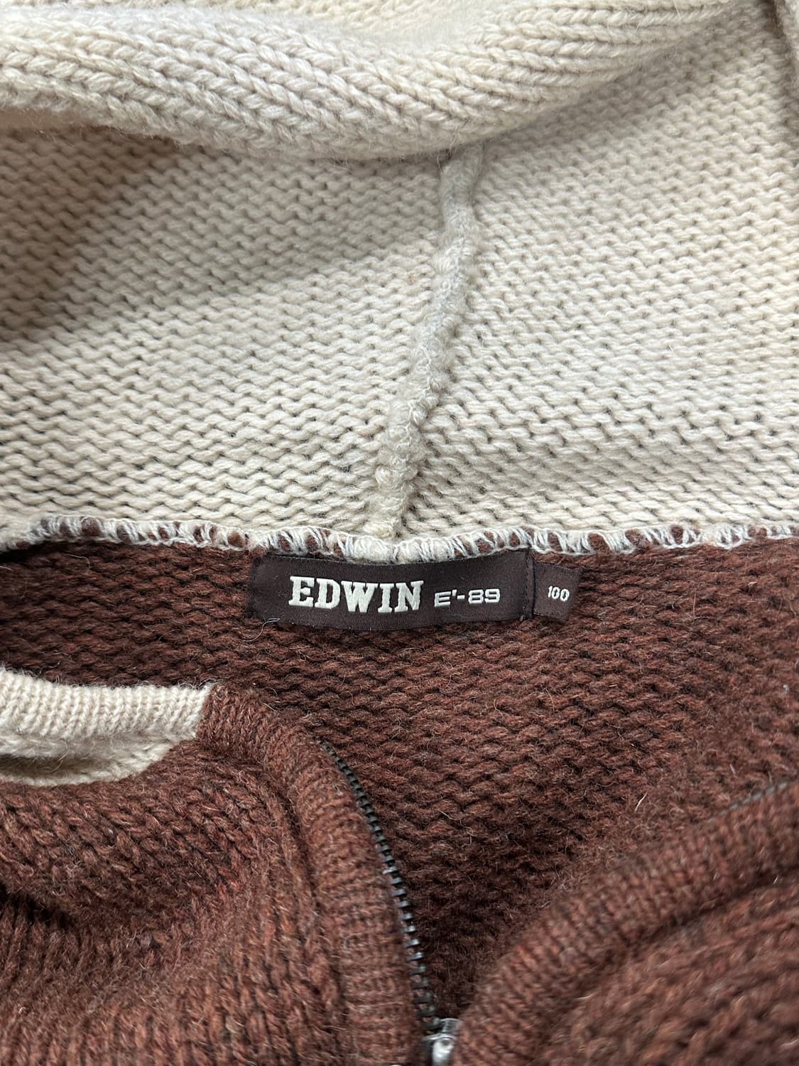 EDWIN 에드윈 89 레터링 브라운 울 니트 후드집업 상품이미지9