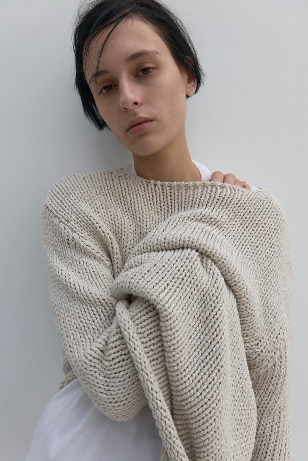 낫띵에브리띵 RELAXED COTTON SWEATER IN ECRU 니트 상품이미지1