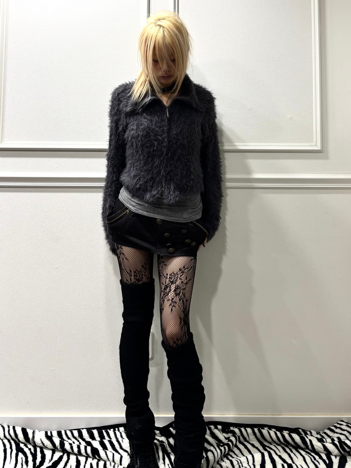 Navy Fur High-Neck 2-way Zip Up 상품이미지2