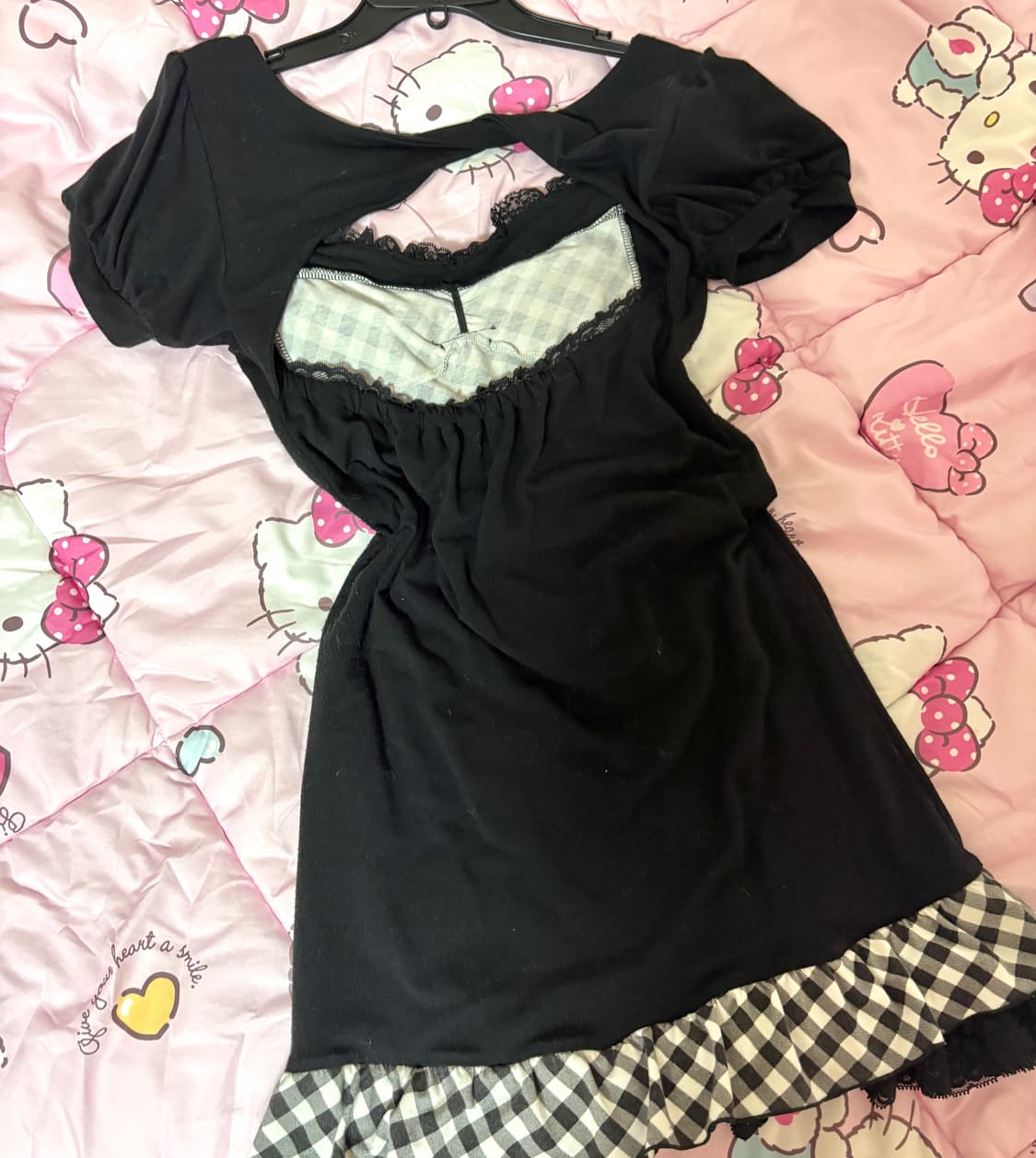 갸루 블라우스 퍼프 체크 등파임 원피스 딱붙핏 상품이미지2