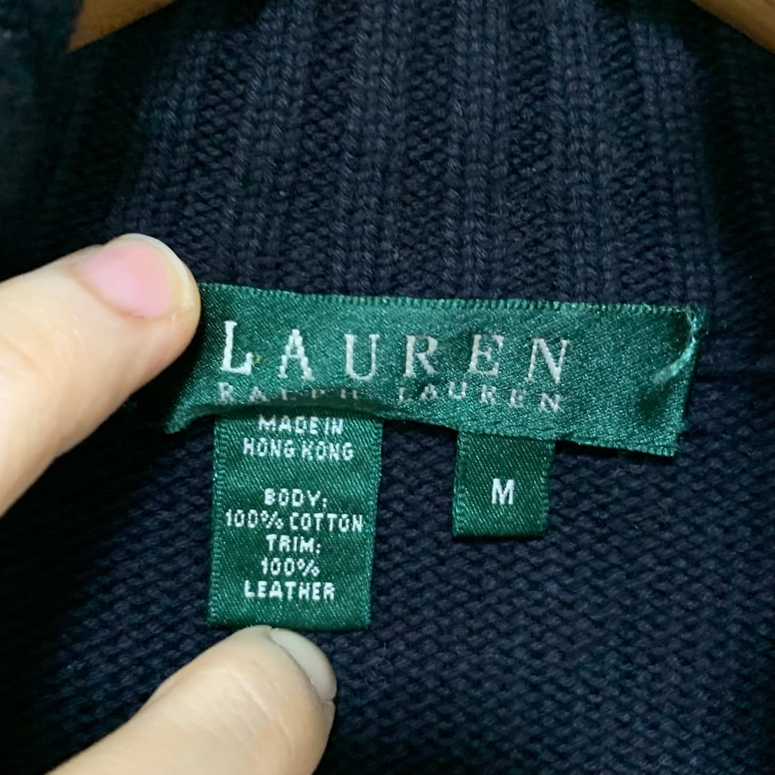 로렌랄프로렌 블랙/브라운 레더 패치 하프집업 반집업 니트 M 상품이미지5