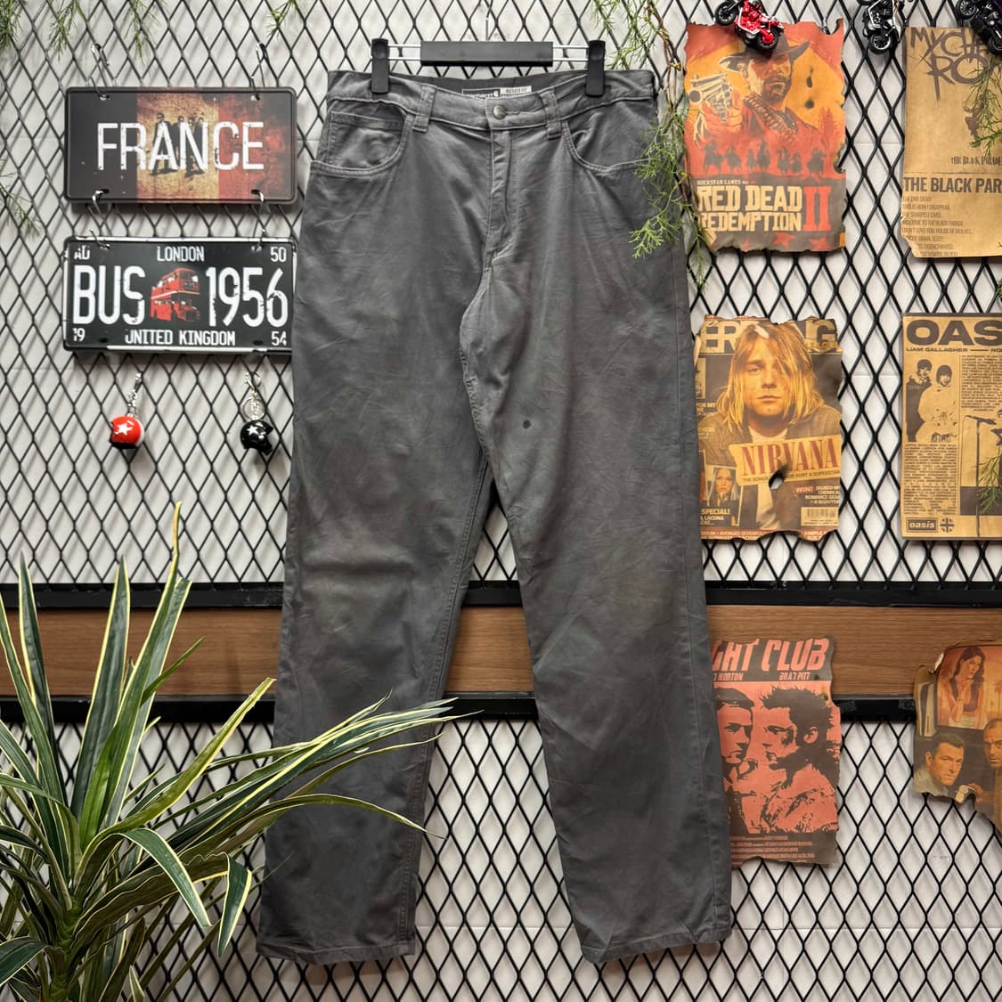 칼하트 릴렉스드 핏 워크 팬츠 후면 포켓 로고 포인트 그레이 상품이미지1