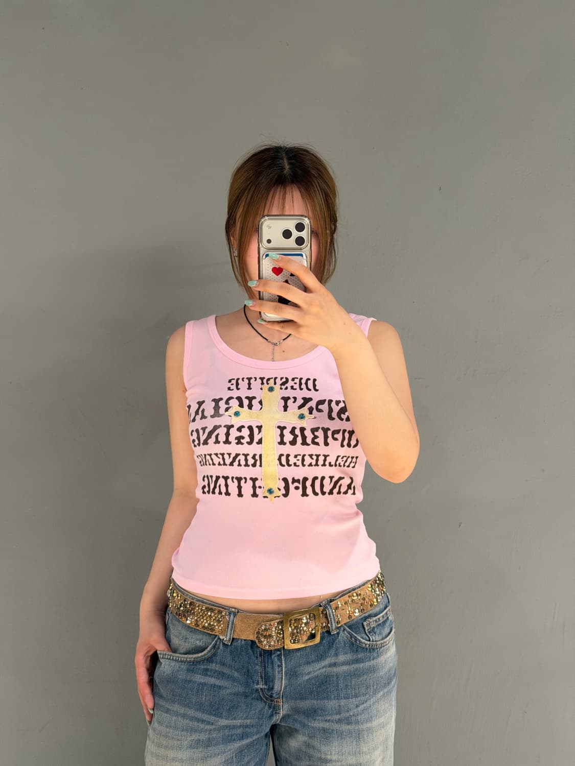 lettering & cross detail sleeveless  상품이미지2