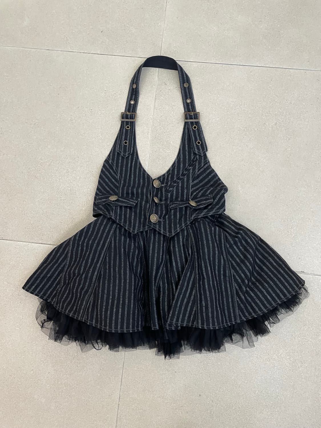 알곤퀸즈 스트라이프 멜빵 원피스 상품이미지1