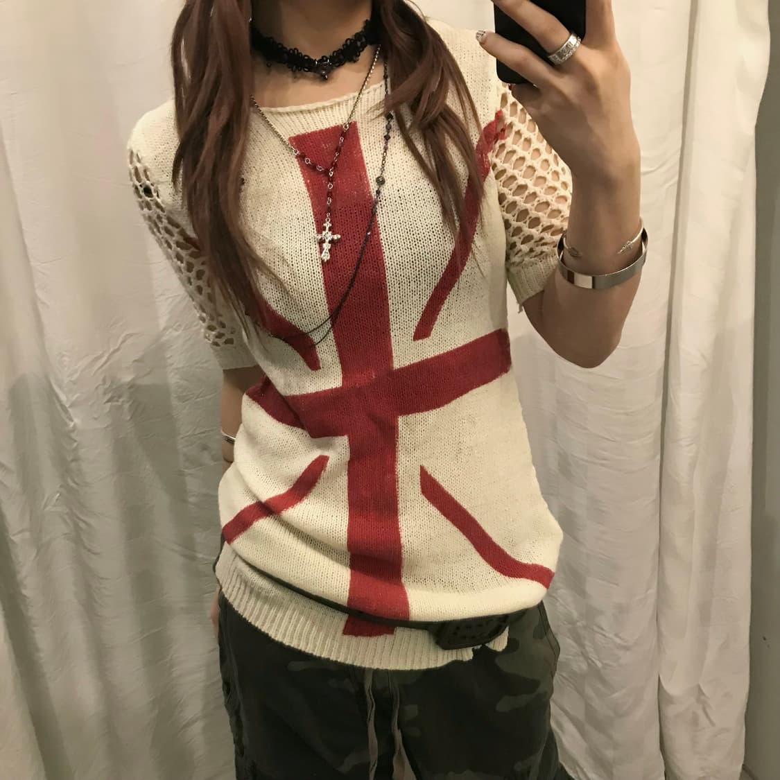 Velvet 고딕 갸루 펑크 그런지 그물 후드 니트 상품이미지1