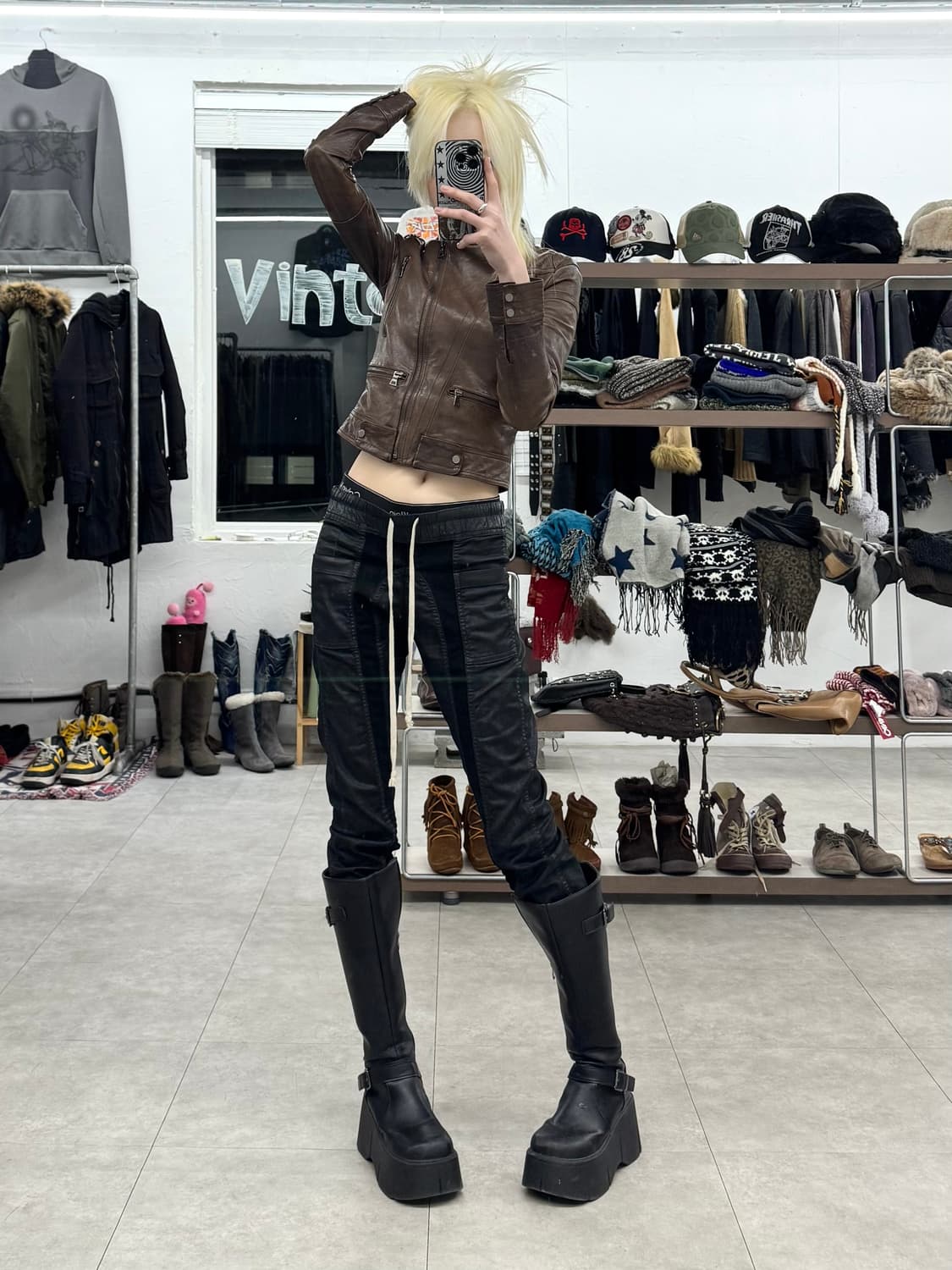 빈티지 쉽스킨 오프셋 레더 자켓 상품이미지10