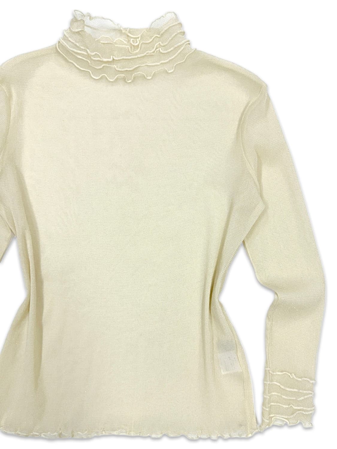 빈티지 옐로우 프릴 시스루 레이어드 긴팔티 상품이미지2