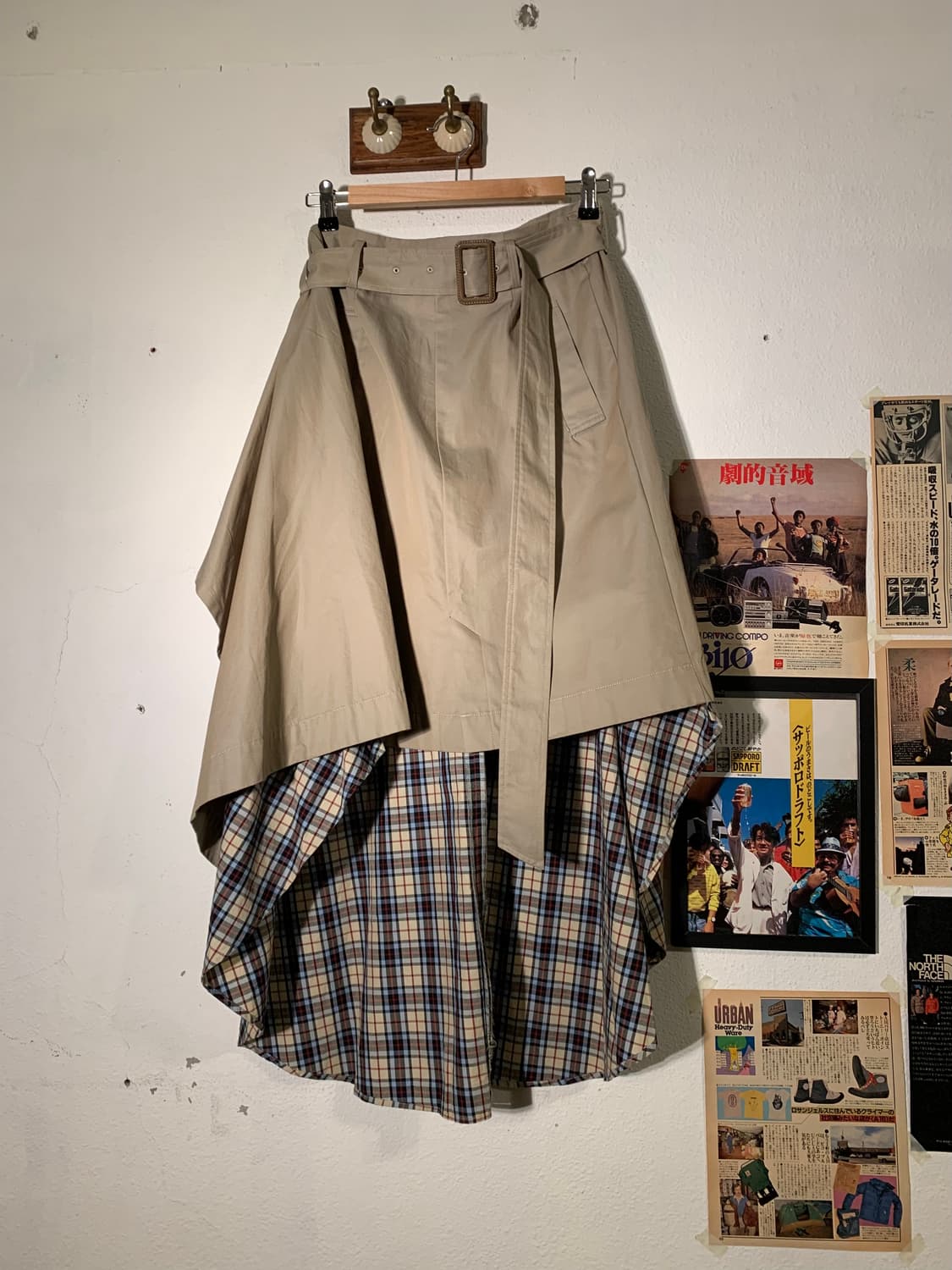 미하라 야스히로 베이지 체크 랩스커트 + 벨트 상품이미지1