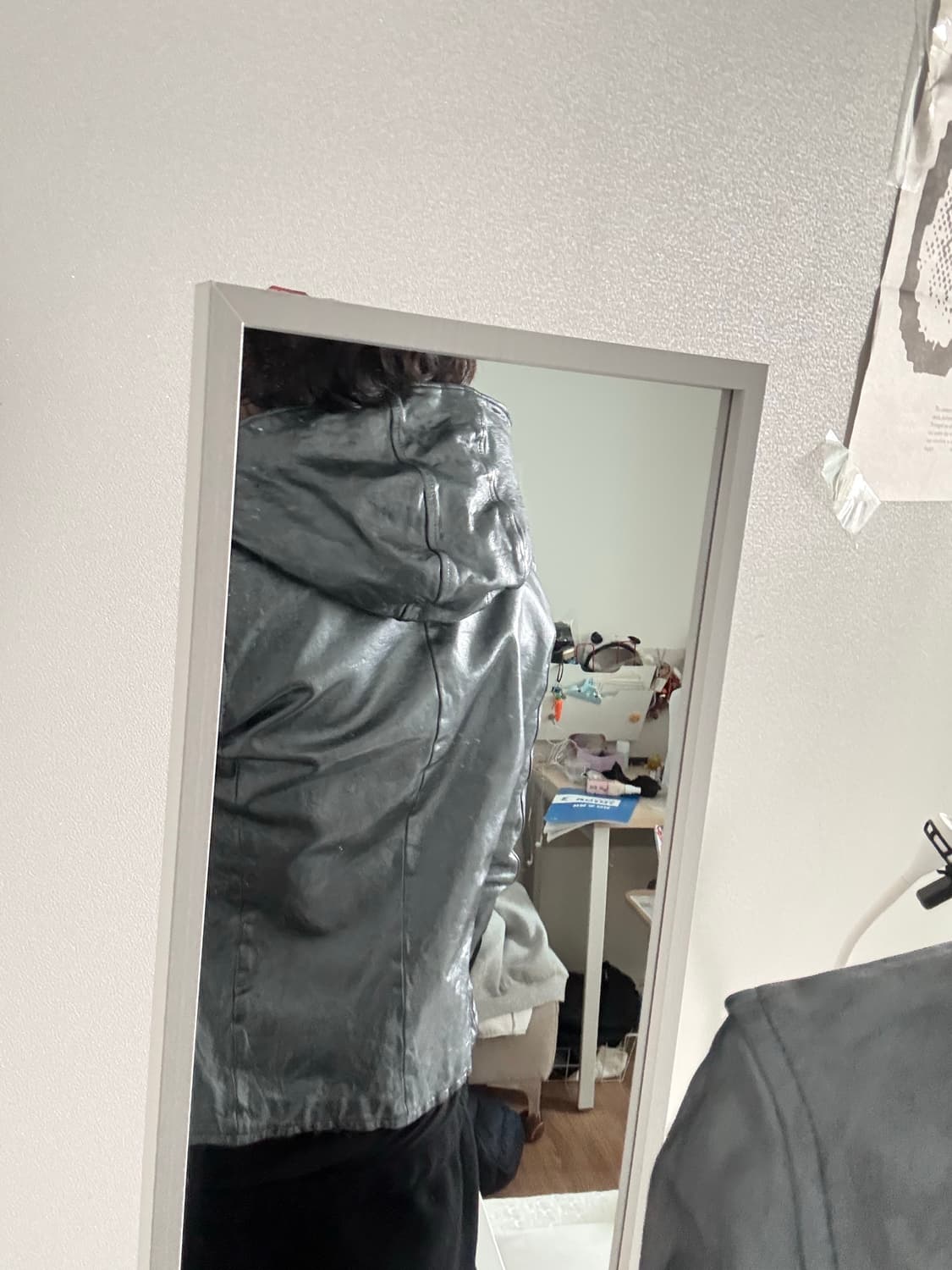 백래쉬 홀스하이드 하이넥 후디드 바이커 레더자켓 실버 상품이미지5