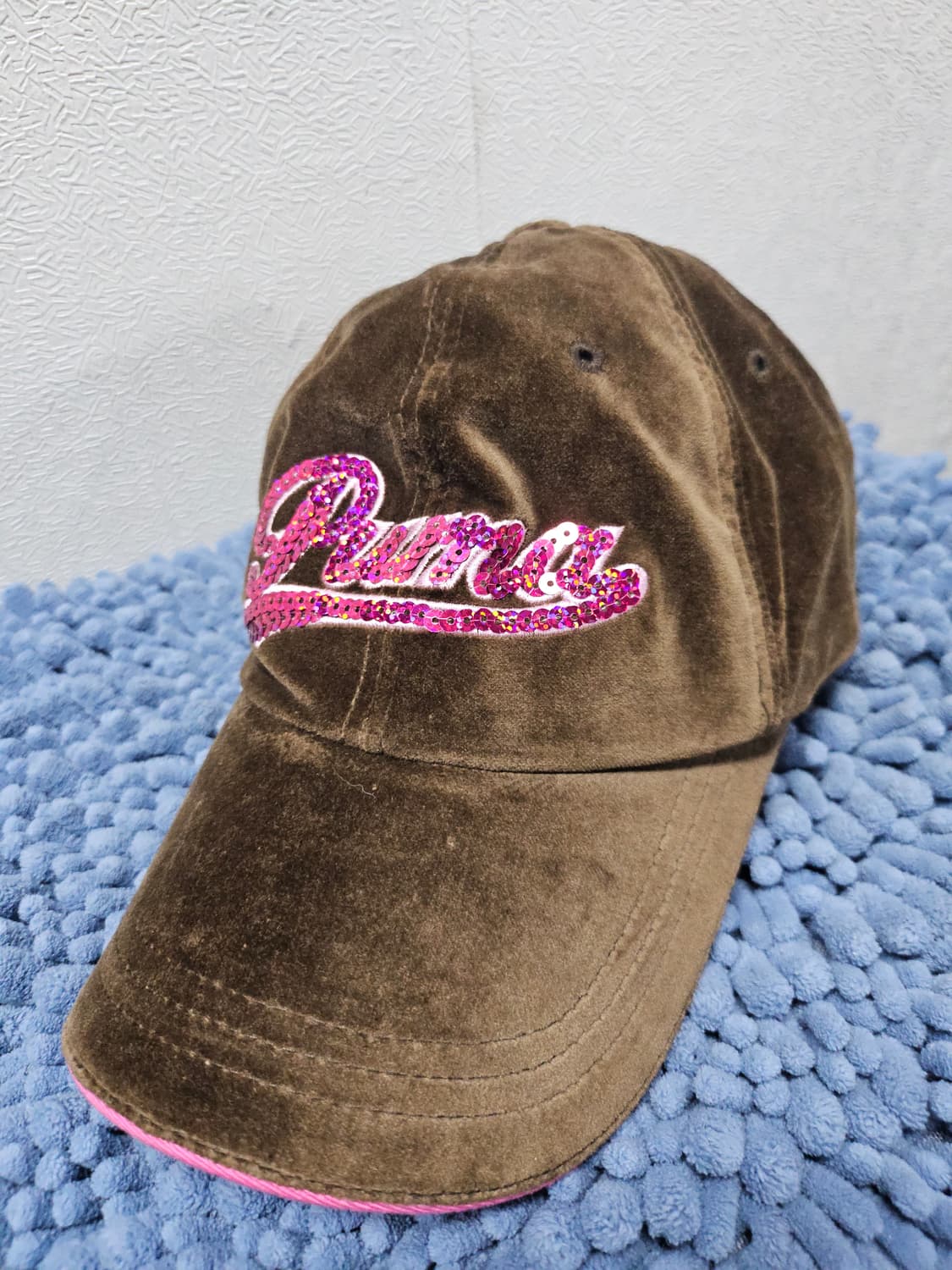 푸마 브라운 벨벳 캡모자 핑크 스팽글 상품이미지1