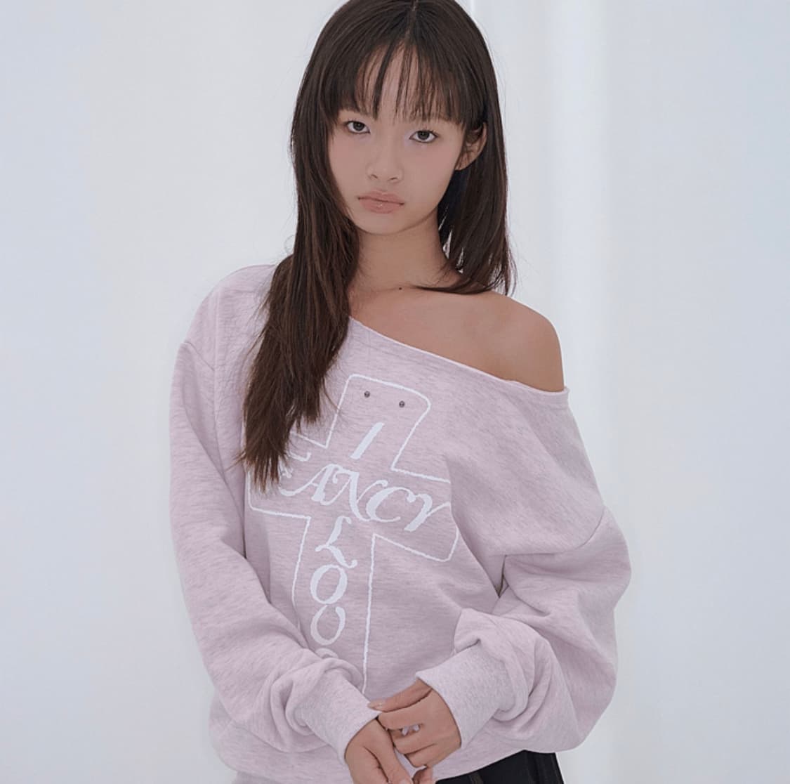 팬시클럽 프로스 오프 숄더 스웻셔츠 핑크 상품이미지1