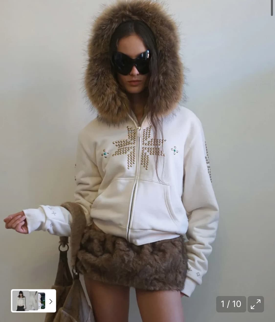 스컬프터 퍼 후드집업 Dirty White 상품이미지1