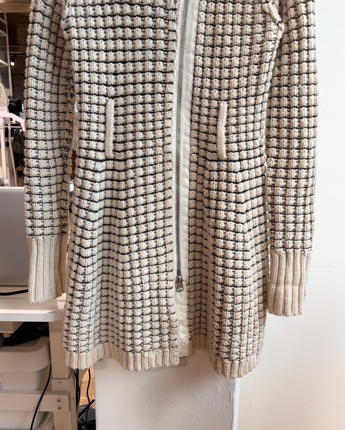 아르마니 익스체인지 아이보리 체크 니트 집업 자켓  상품이미지6