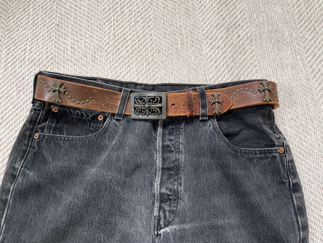 빈티지 웨스턴 크로스 스터드 레더 벨트 상품이미지1