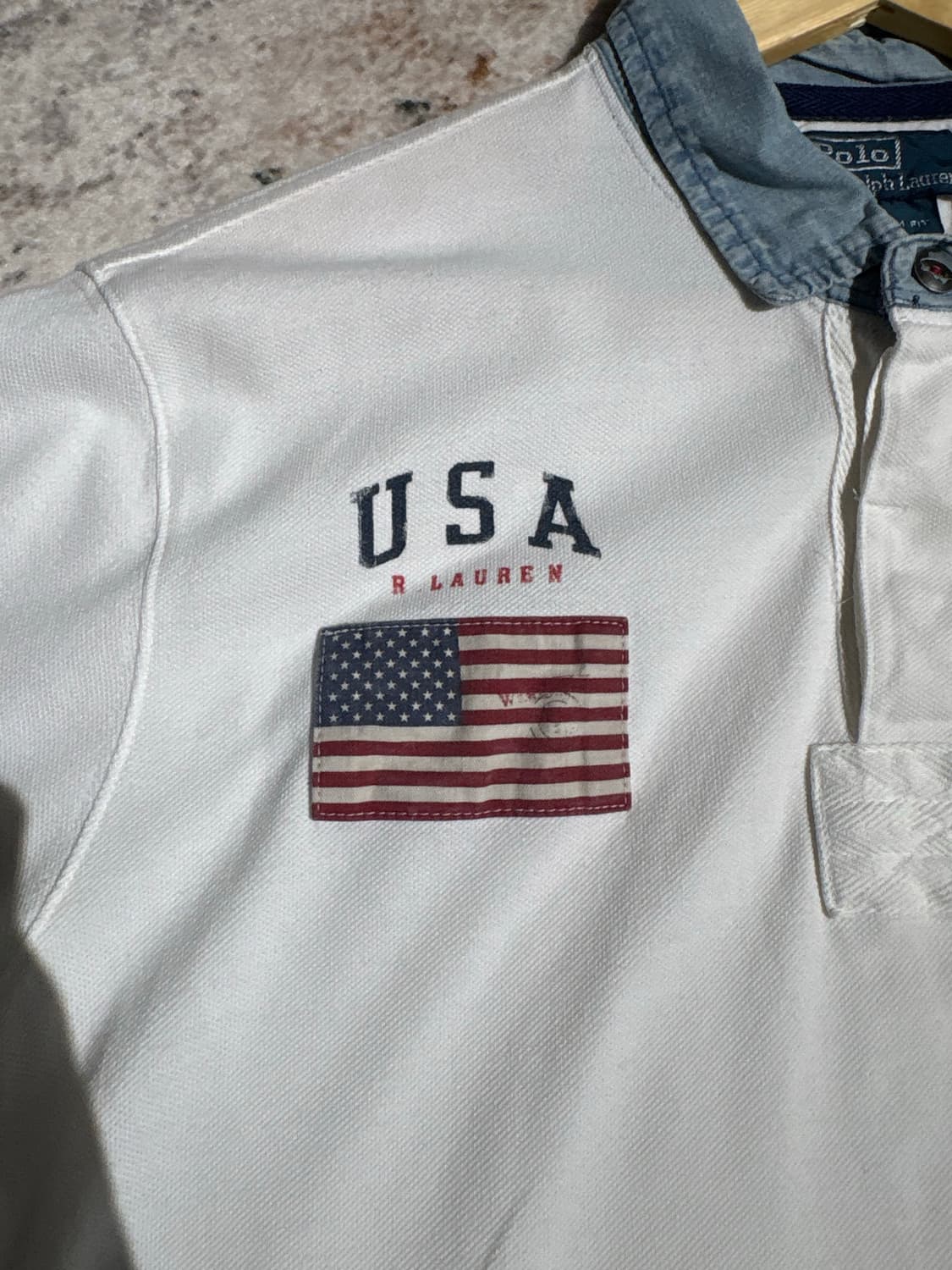 폴로 랄프로렌 성조기 빅포니 데님 카라 반팔티셔츠 상품이미지3