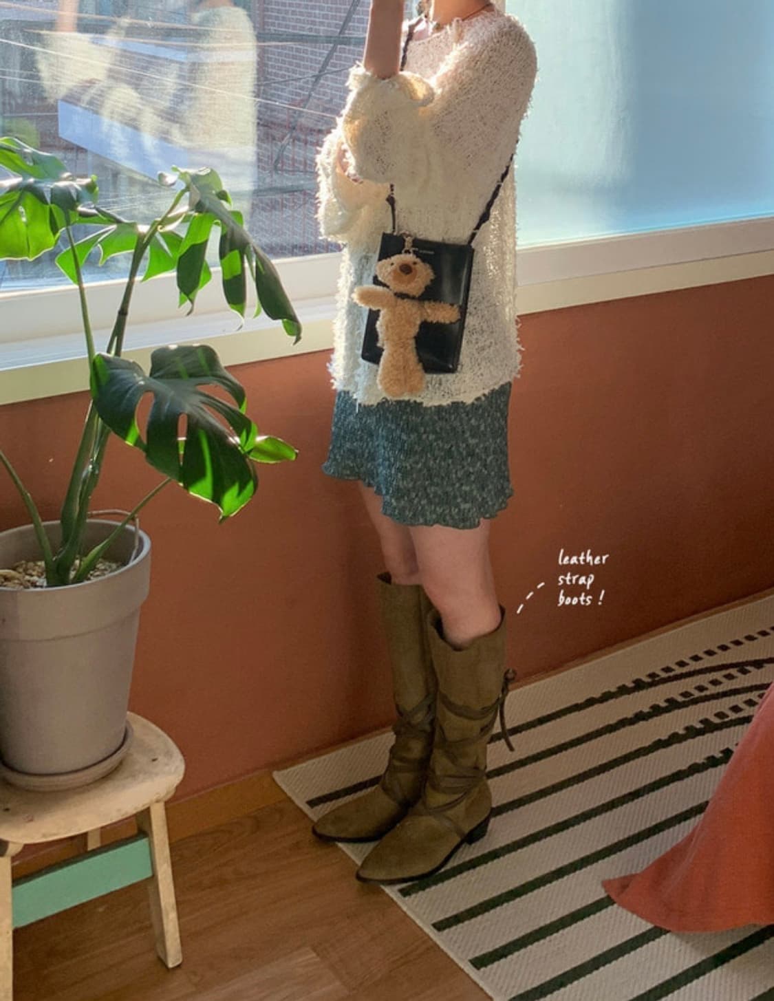 데일리마켓 베이지 가죽레더 스트랩(줄) 부츠 leather boots 상품이미지2