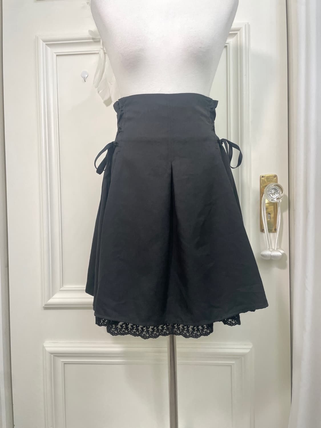 black side lace-up under lace midi skirt 상품이미지5