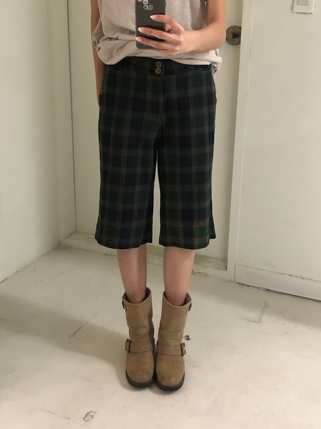일본빈티지 그린체크 5부 반바지 상품이미지1