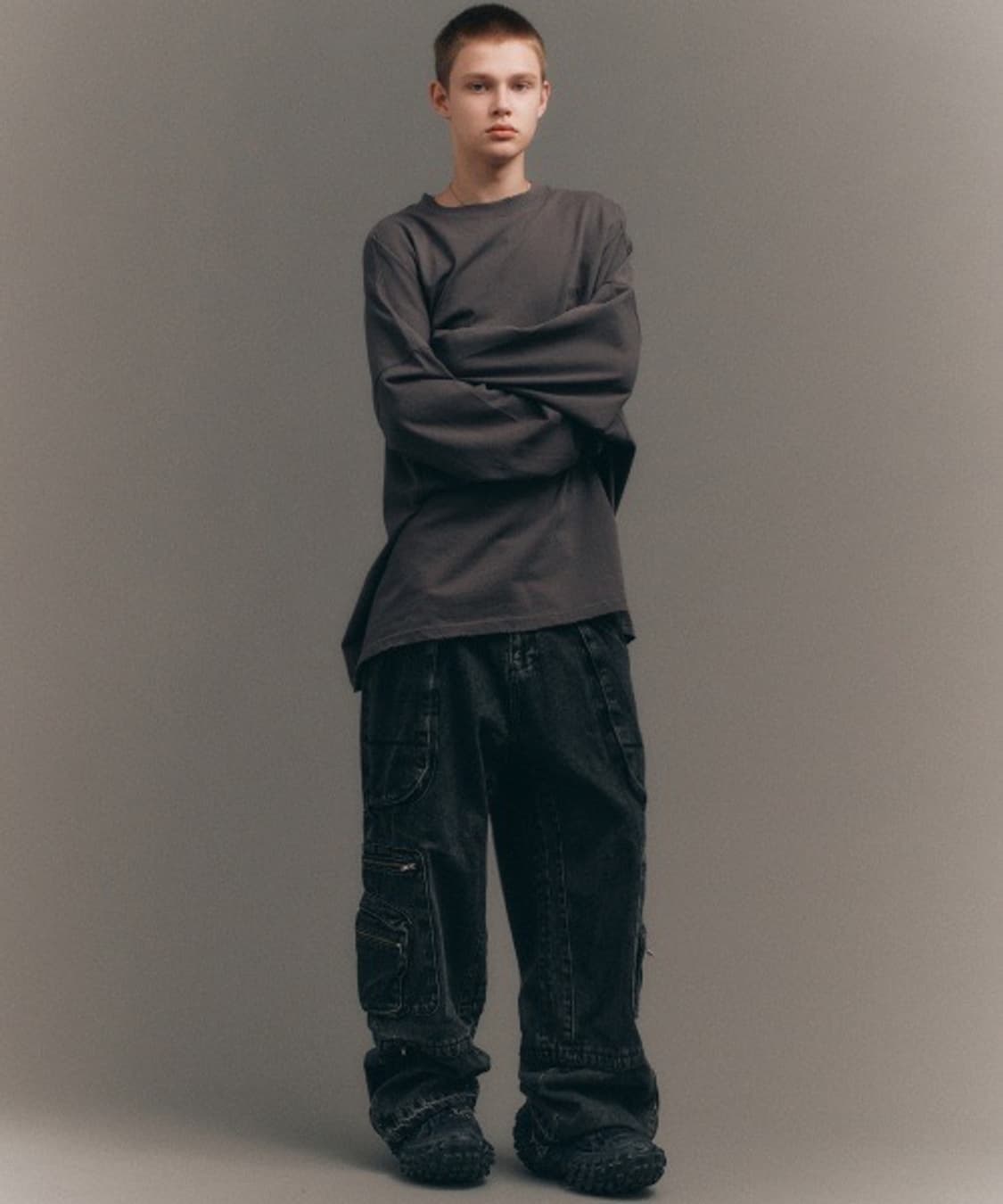 [당일배송] 빅유니온 M-ZIPPER 블랙 워싱 데님 와이드 팬츠  상품이미지1