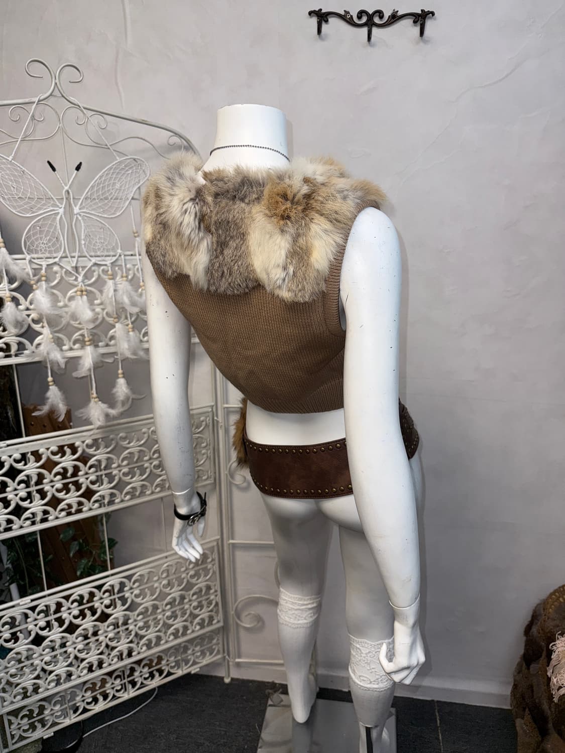 QUA mixed brown rabbit fur knit vest 상품이미지6